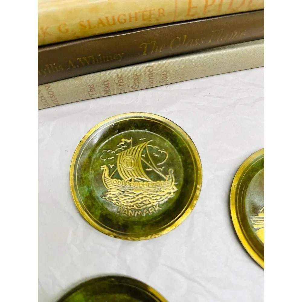 1930s Art Deco Ildfast Denmark Bronze Pin Dishes Set 4